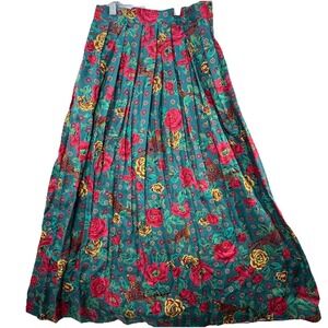 Vintage Talbots Pheasant Print Maxi Skirt 6 Made In USA Cottagecore Boho Country